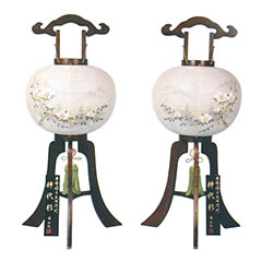 大内行灯 神代杉 絹二重 対柄 (一対入り) 木製 電気コード式
