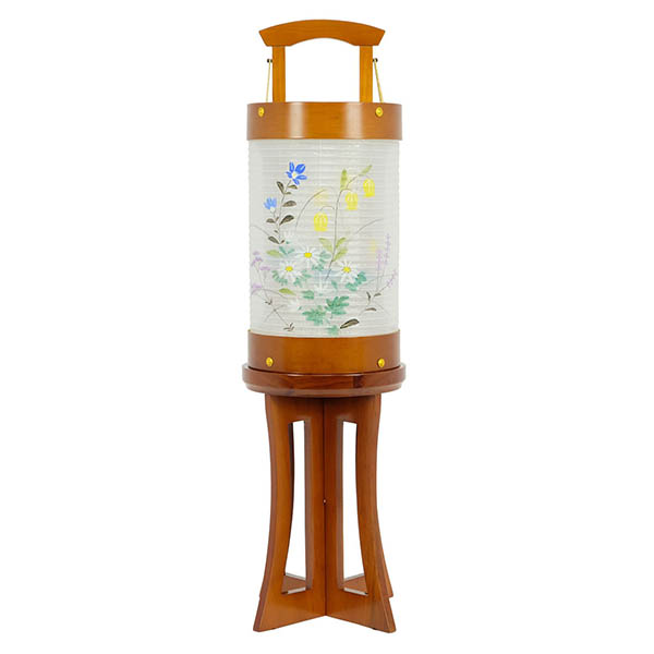 愁霊燈 ゆらぎ 絹二重 絵入 木製 電気コード式 【組立不要】