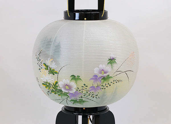 盆提灯 井上為吉 行灯 本黒塗 絹二重 芙蓉山水 詳細画像 井上為吉 盆提灯 行灯 本黒塗 絹二重 芙蓉山水 詳細画像