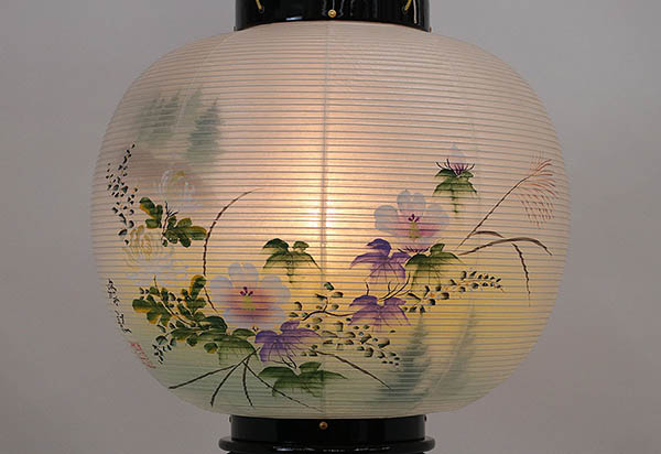 盆提灯 井上為吉 行灯 本黒塗 絹二重 芙蓉山水 詳細画像 井上為吉 盆提灯 行灯 本黒塗 絹二重 芙蓉山水 詳細画像