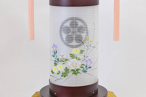 盆提灯 井上為吉 法明燈 桜調 絹二重 京華紋 台付 詳細画像 井上為吉 盆提灯 法明燈 桜調 絹二重 京華紋 台付 詳細画像
