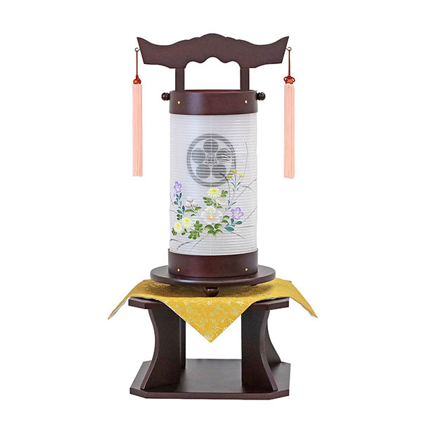 法明燈 桜調 絹二重 京華紋 台付 木製 電気コード式 【家紋入代込】