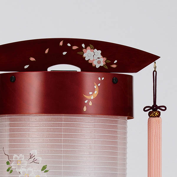 樹峰　 盆提灯　桜蒔絵 伸縮提灯 絹二重 染井吉野 対柄 （一対入り） ワンタッチ伸縮 房 飾り手付　詳細画像
