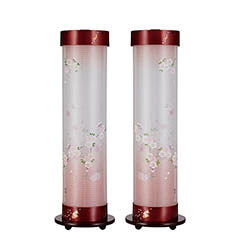 桜蒔絵 伸縮提灯 絹二重 染井吉野 対柄 (一対入り) ワンタッチ伸縮 木製 電気コード式