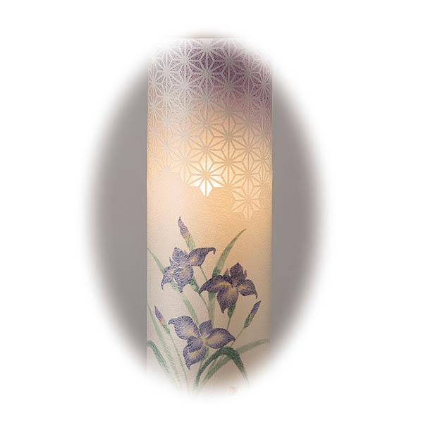盆提灯 樹峰 真筒型提灯 ダークブラウン 菖蒲 落水和紙張り 詳細画像 樹峰 盆提灯 真筒型提灯 ダークブラウン 菖蒲 落水和紙張り 詳細画像
