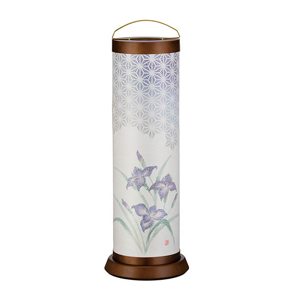 真筒型提灯 ダークブラウン 菖蒲 落水和紙張り 木製 電池式（コードレス：LED仕様） 【組立不要】