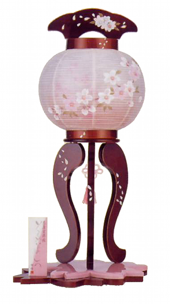 春慶塗蒔絵　6号行灯　二重＜そめいよしの＞（花盆・ピンク色付）（スイッチ式電気コード付）【組立不要】