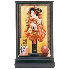 羽子板: 金襴　黒塗面取ケース