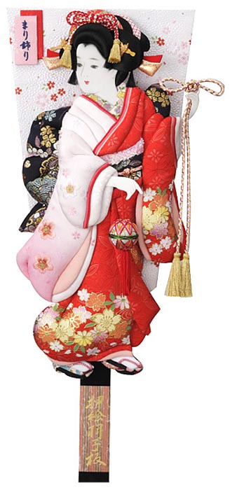 金襴金彩刺繍押絵板　小春　まり飾り