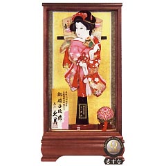 羽子板: 金彩振袖　花梨塗ケース・オルゴール