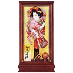 羽子板: 金彩振袖　茶塗ケース