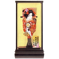 羽子板: 金襴　黒塗面取ケース