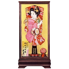 羽子板: 正絹鹿の子振袖　木製ケース・オルゴール