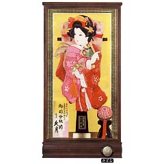 羽子板: 正絹鹿の子振袖　黒檀塗面取ケース