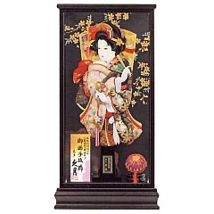 羽子板: 刺繍振袖　黒艶消面取ケース