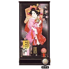 羽子板: 正絹鹿の子振袖　黒塗面取ケース・オルゴール