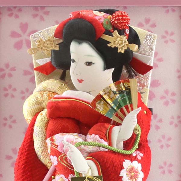 吉徳　 羽子板　鹿の子 赤 刺繍 ピンク塗り ガラスケース飾り　詳細画像