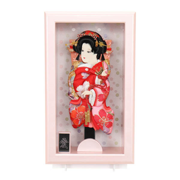 壁掛け 額飾り 愛 姫振袖 道成寺 金彩押絵羽子板 ガラスケース飾り スタンド付