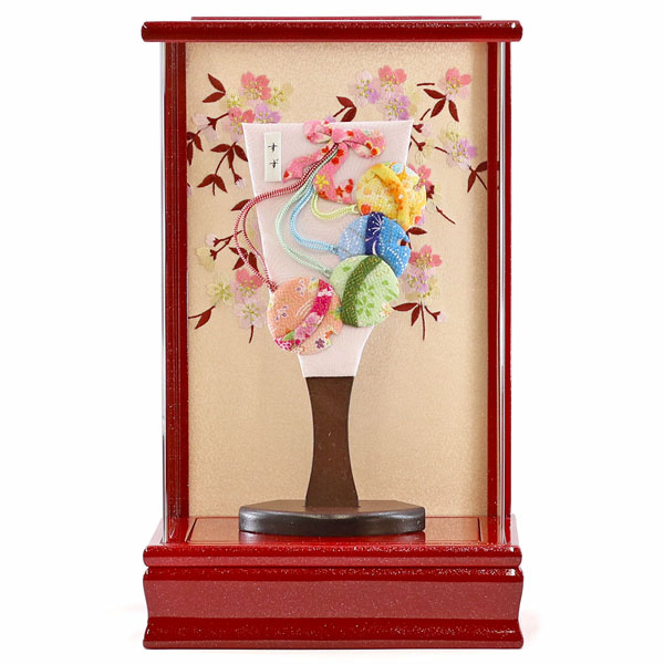 ちりめん細工 姫羽子板 すず 赤パール塗り アクリルケース