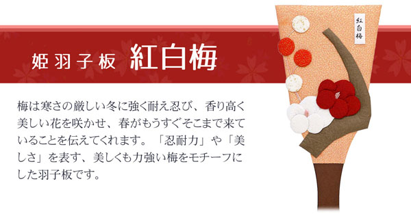 羽子板 守田 ちりめん細工 姫羽子板 紅白梅 赤パール塗り アクリルケース 詳細画像 守田 羽子板 ちりめん細工 姫羽子板 紅白梅 赤パール塗り アクリルケース 詳細画像