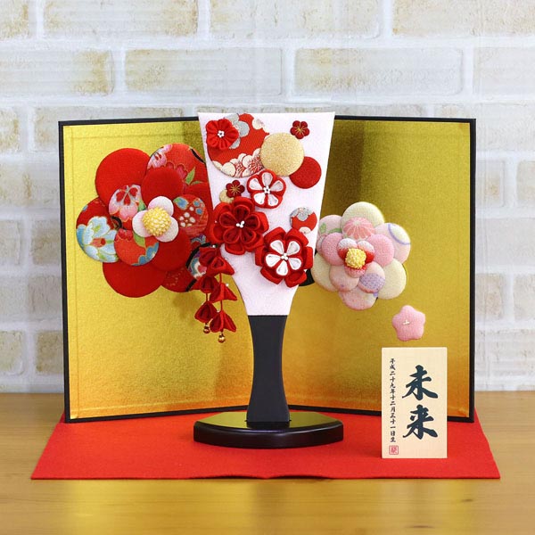 つまみ細工 羽子板 赤 花満開屏風 敷き布セット