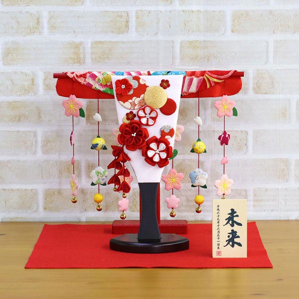 つまみ細工 羽子板 赤 花満開桜橘几帳 敷き布セット