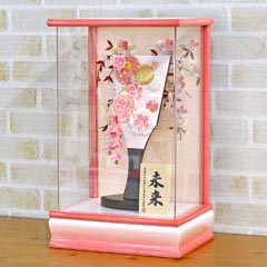 つまみ細工 羽子板 ピンク パール白/ピンク塗り アクリルケース
