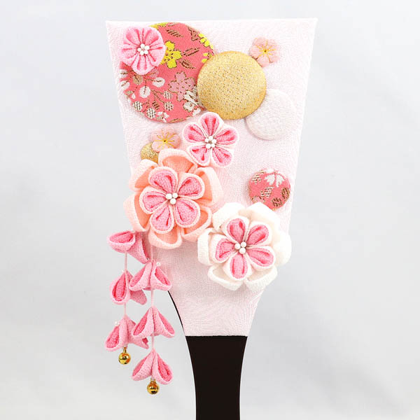 美山　 羽子板　つまみ細工 羽子板 ピンク 壁掛け 額飾り ヒノキ製 アクリルケース　詳細画像