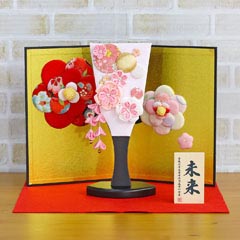 つまみ細工 羽子板 ピンク 花満開屏風 敷き布セット