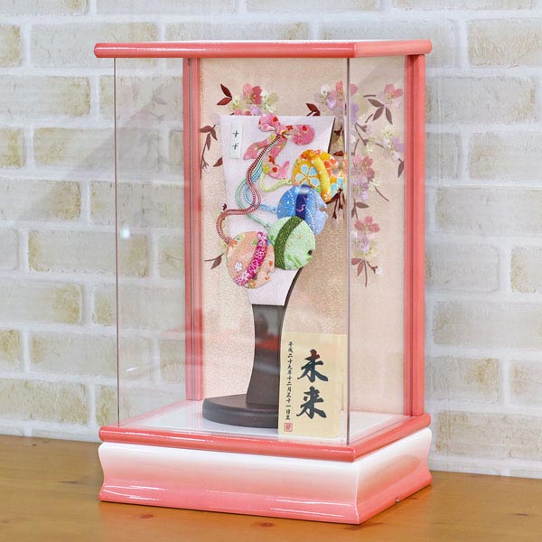 ちりめん細工 姫羽子板 すず パール白/ピンク塗り アクリルケース