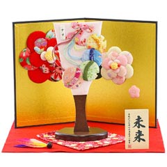 ちりめん細工 姫羽子板 すず 花満開屏風 敷き布セット