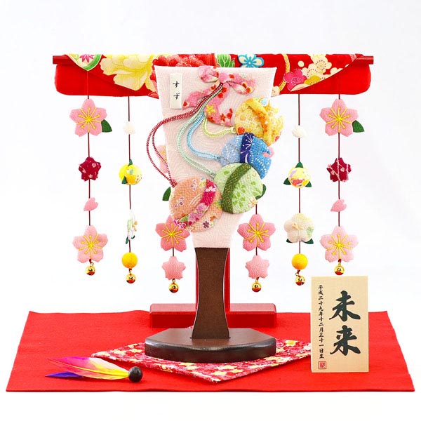 ちりめん細工 姫羽子板 すず 花満開桜橘几帳 敷き布セット