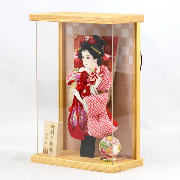 守田　 羽子板　壁掛け 葵 ピンク 白木 アクリルケース 額飾り　詳細画像