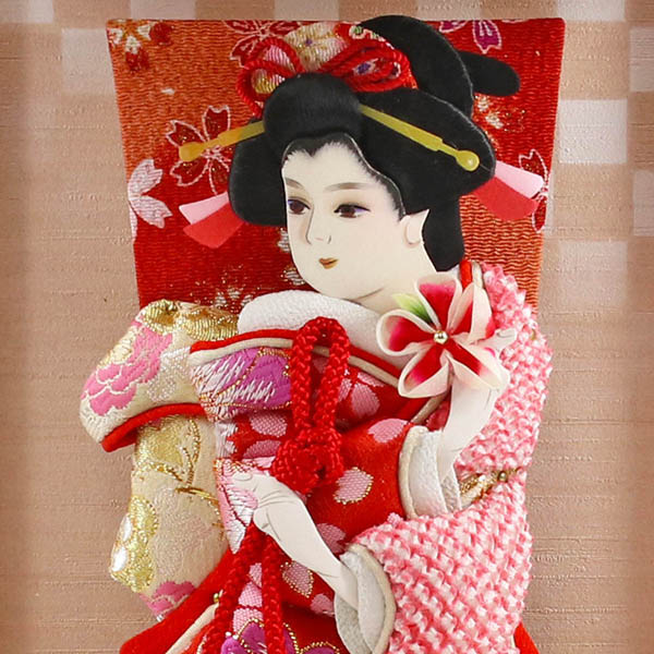 守田　 羽子板　壁掛け 葵 ピンク 白木 アクリルケース 額飾り　詳細画像