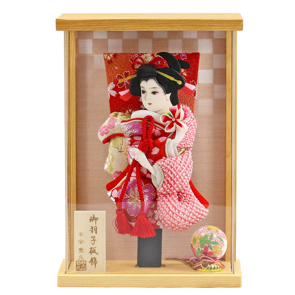 壁掛け 葵 ピンク 白木 アクリルケース 額飾り