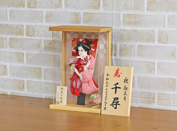 守田　 羽子板　壁掛け 葵 ピンク 白木 アクリルケース 額飾り　詳細画像