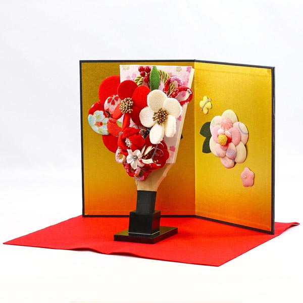 羽子板 守田 ちりめん細工髪飾り付き 花満開屏風 敷き布セット 詳細画像 守田 羽子板 ちりめん細工髪飾り付き 花満開屏風 敷き布セット 詳細画像