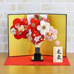 ちりめん細工髪飾り付き 花満開屏風 敷き布セット