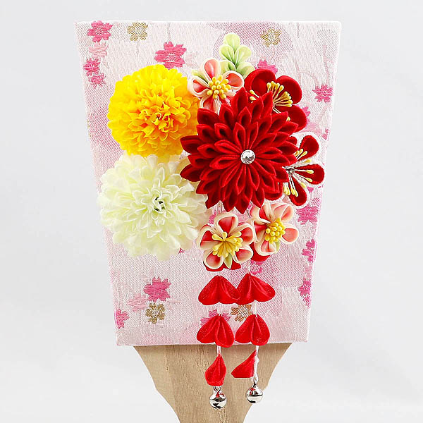羽子板 守田 つまみ細工 丸菊と赤菊 3-55 髪飾り付き 花満開桜橘几帳 敷き布セット 詳細画像 守田 羽子板 つまみ細工 丸菊と赤菊 3-55 髪飾り付き 花満開桜橘几帳 敷き布セット 詳細画像