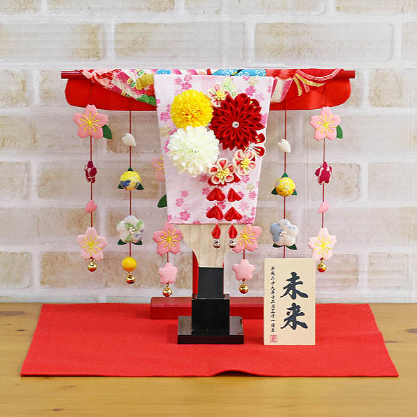 つまみ細工 丸菊と赤菊 3-55 髪飾り付き 花満開桜橘几帳 敷き布セット