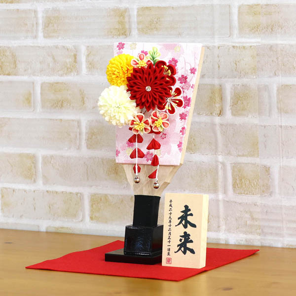 守田　 羽子板　つまみ細工 丸菊と赤菊 3-55 髪飾り付き 敷き布セット　詳細画像