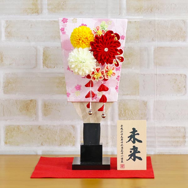 つまみ細工 丸菊と赤菊 3-55 髪飾り付き 敷き布セット