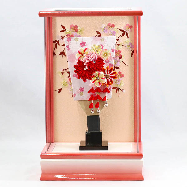 羽子板 守田 つまみ細工 赤菊 3-57 髪飾り付き パール白/ピンク塗り アクリルケース 詳細画像 守田 羽子板 つまみ細工 赤菊 3-57 髪飾り付き パール白/ピンク塗り アクリルケース 詳細画像