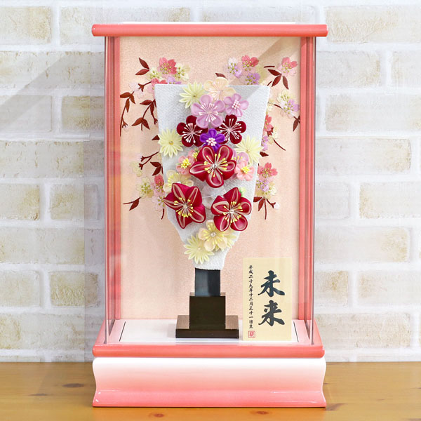 羽子板 守田 つまみ細工 羽子板 ホワイト パール白/ピンク塗り アクリルケース 詳細画像 守田 羽子板 つまみ細工 羽子板 ホワイト パール白/ピンク塗り アクリルケース 詳細画像