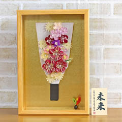 羽子板: つまみ細工 羽子板 ホワイト 壁掛け 額飾り ヒノキ製 アクリルケース