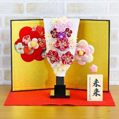 羽子板: つまみ細工 羽子板 ホワイト 花満開屏風 敷き布セット