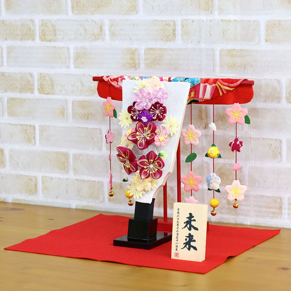 守田　 羽子板　つまみ細工 羽子板 ホワイト 花満開桜橘几帳 敷き布セット　詳細画像