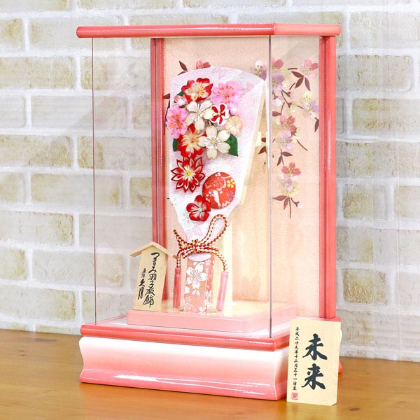 つまみ細工 桃赤 20227-1 パール白/ピンク塗り アクリルケース