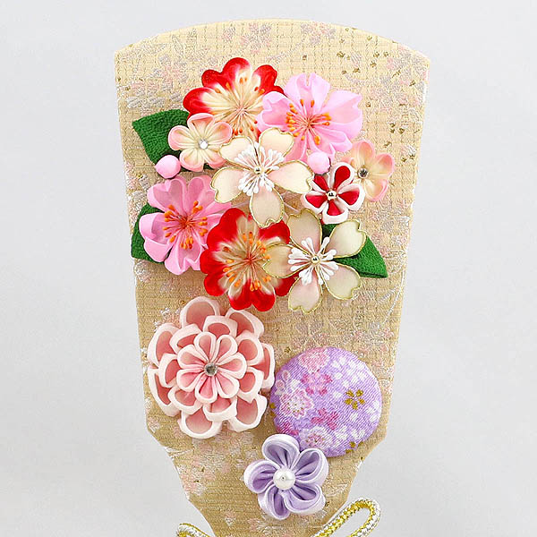 久月　 羽子板　つまみ細工 金紫 20127-1 杏 木目 アクリルケース　詳細画像