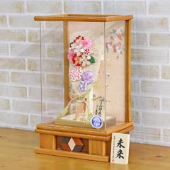 羽子板: つまみ細工 金紫 20127-1 杏 木目 アクリルケース